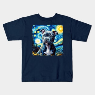 Starry Staffordshire Bull Terrier Portrait - Dog Portrait Kids T-Shirt